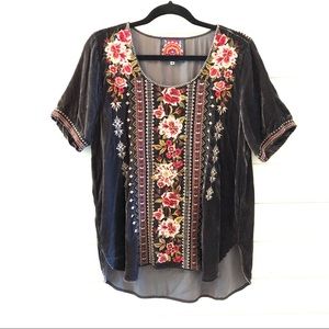 Johnny Was Velvet Embroidered Tunic Tee